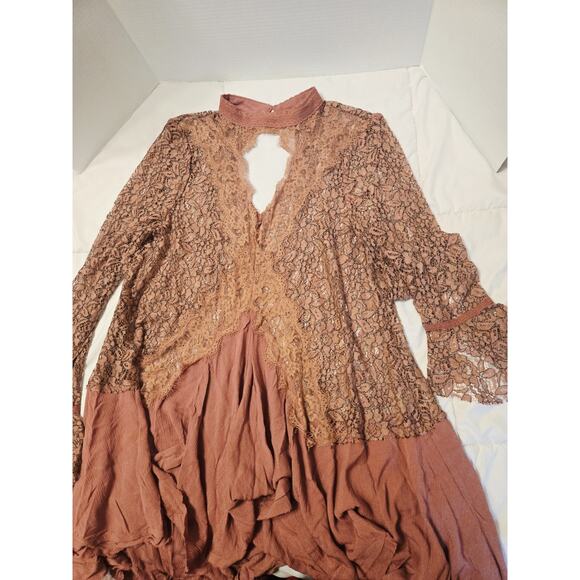 Free People Lace Secret Origins Tunic Dusty Mauve Babydoll Sz S Holiday Boho - Picture 15 of 15